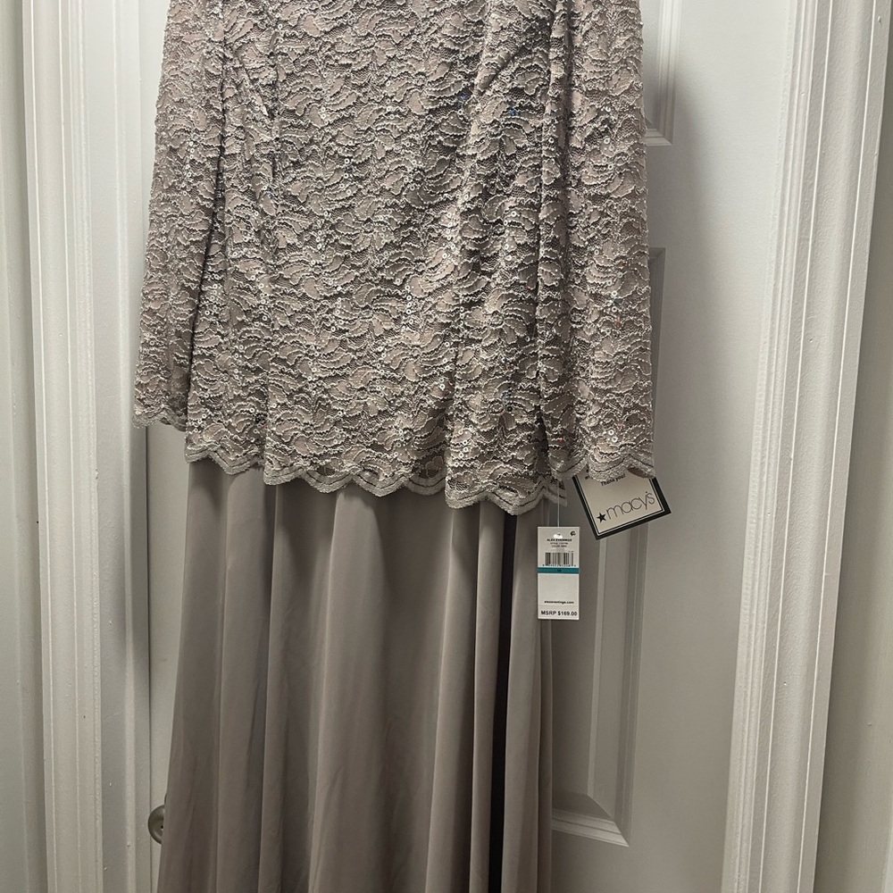 Alex Evenings Tan Gray Maxi A-line Skirt